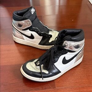 Nike Air Jordan One Retro White, Black, and Silver High Top Sneakers. Womens 8
